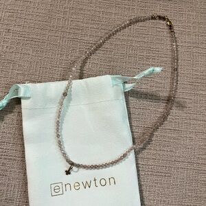 ENewton Necklace with Gray Beads and Gold Cross Clasp